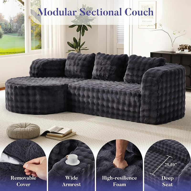 96" 3 Seater Cloud Sectional Boneless Couch with L Shaped Chaise