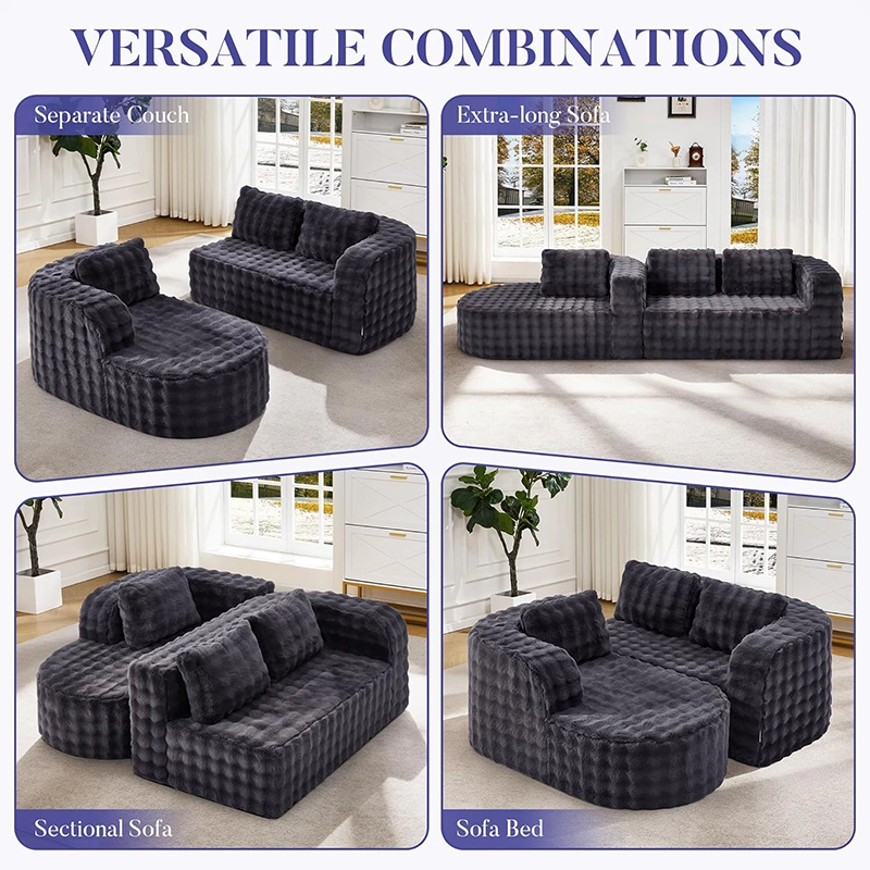 96" 3 Seater Cloud Sectional Boneless Couch with L Shaped Chaise