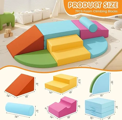 7PCS Toddler Foam Modular Climbing and Sliding Play Set