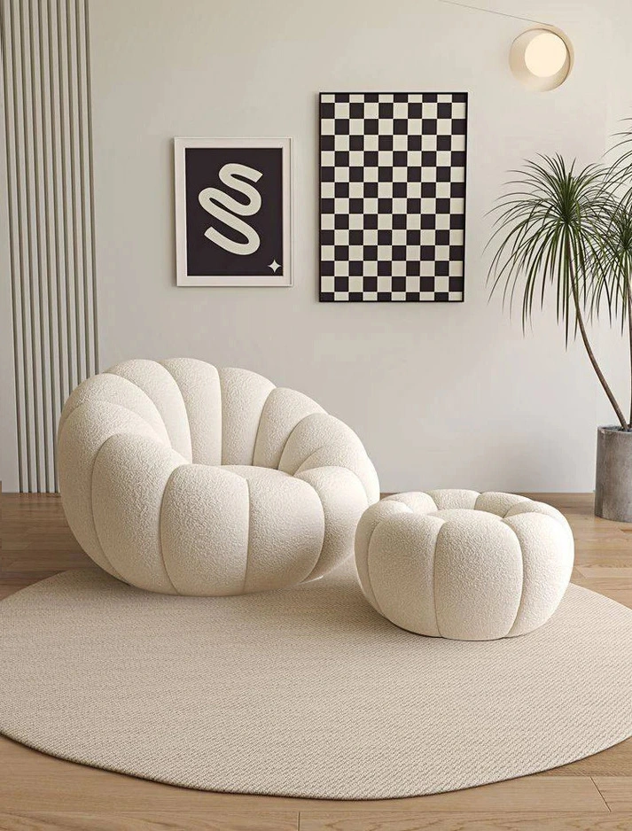 Pumpkin-shape Single Lazy Sofa Chair with Ottoman