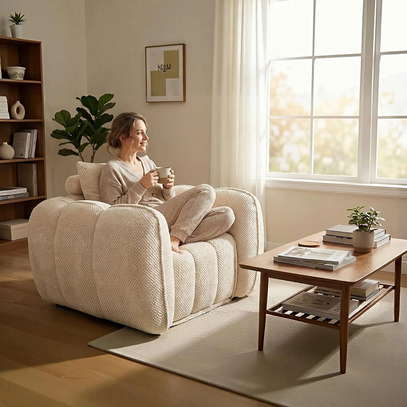 Pumpkin-shape Singel Cloud Sofa With One-piece Compression Foam