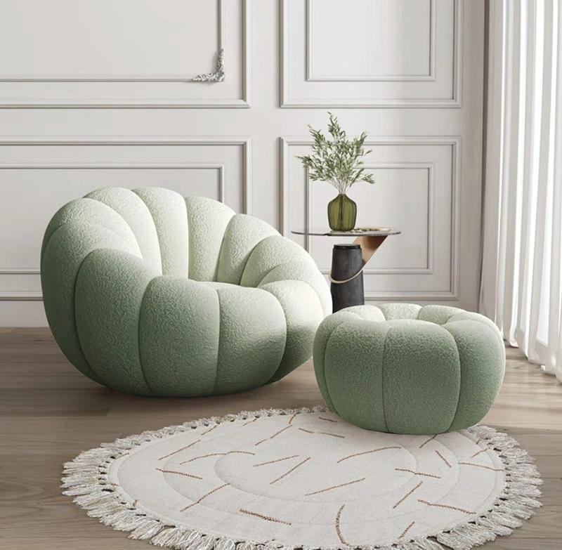 Pumpkin-shape Single Lazy Sofa Chair with Ottoman