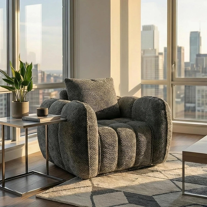 Pumpkin-shape Singel Cloud Sofa With One-piece Compression Foam