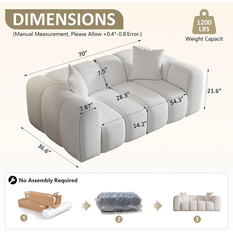 2 Seater One-Piece Compressiable Foam Sofa with Rounded Arms