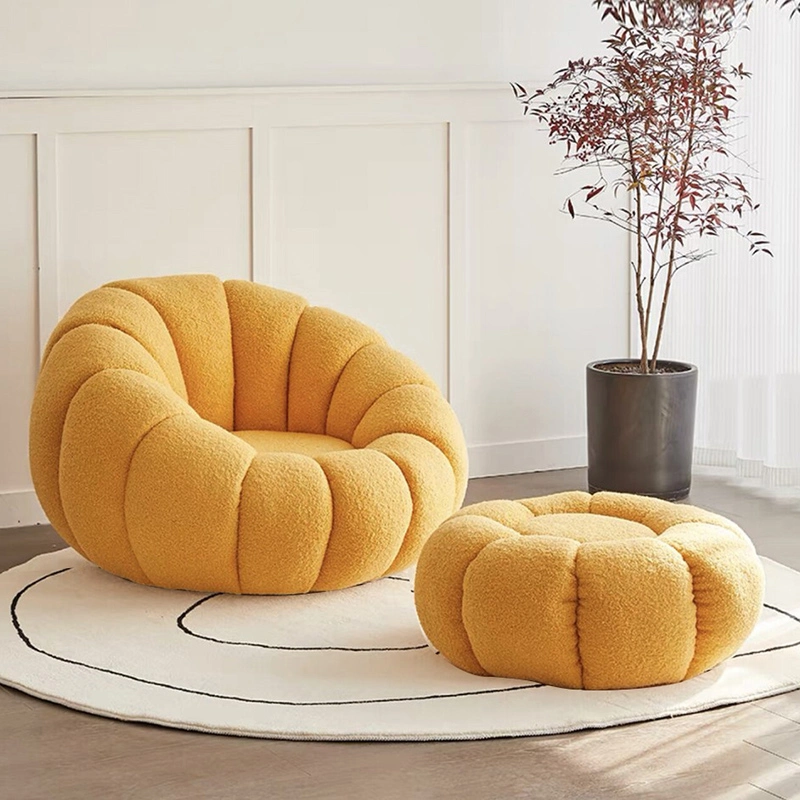 Pumpkin-shape Single Lazy Sofa Chair with Ottoman