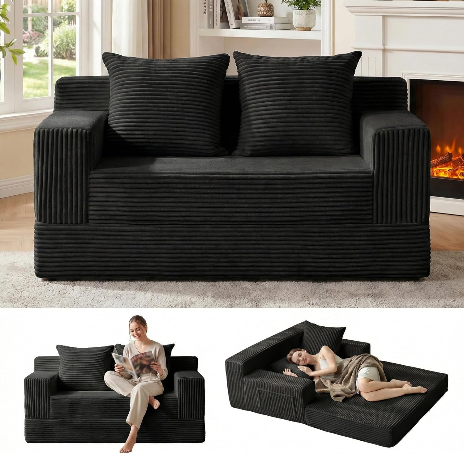 59 inch Boneless Loveseat Convertible Sofa Bed