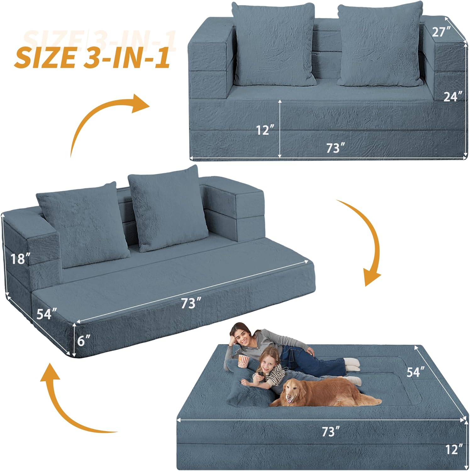 3-in-1 Convertible Bonless Couch and Floor Sofa Bed