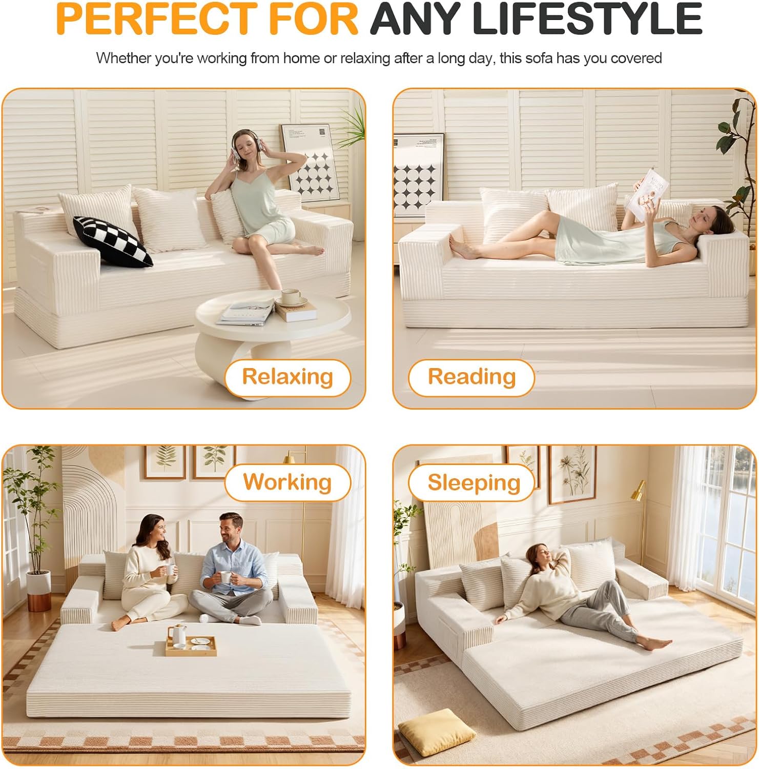 78" Convertible Pull Out Compressible Boneless  Sofa Bed