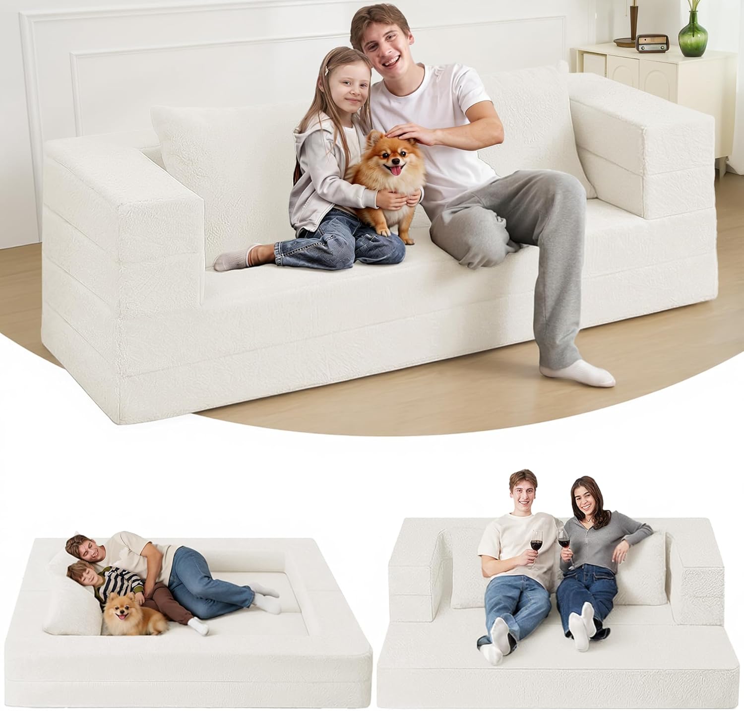 3-in-1 Convertible Bonless Couch and Floor Sofa Bed