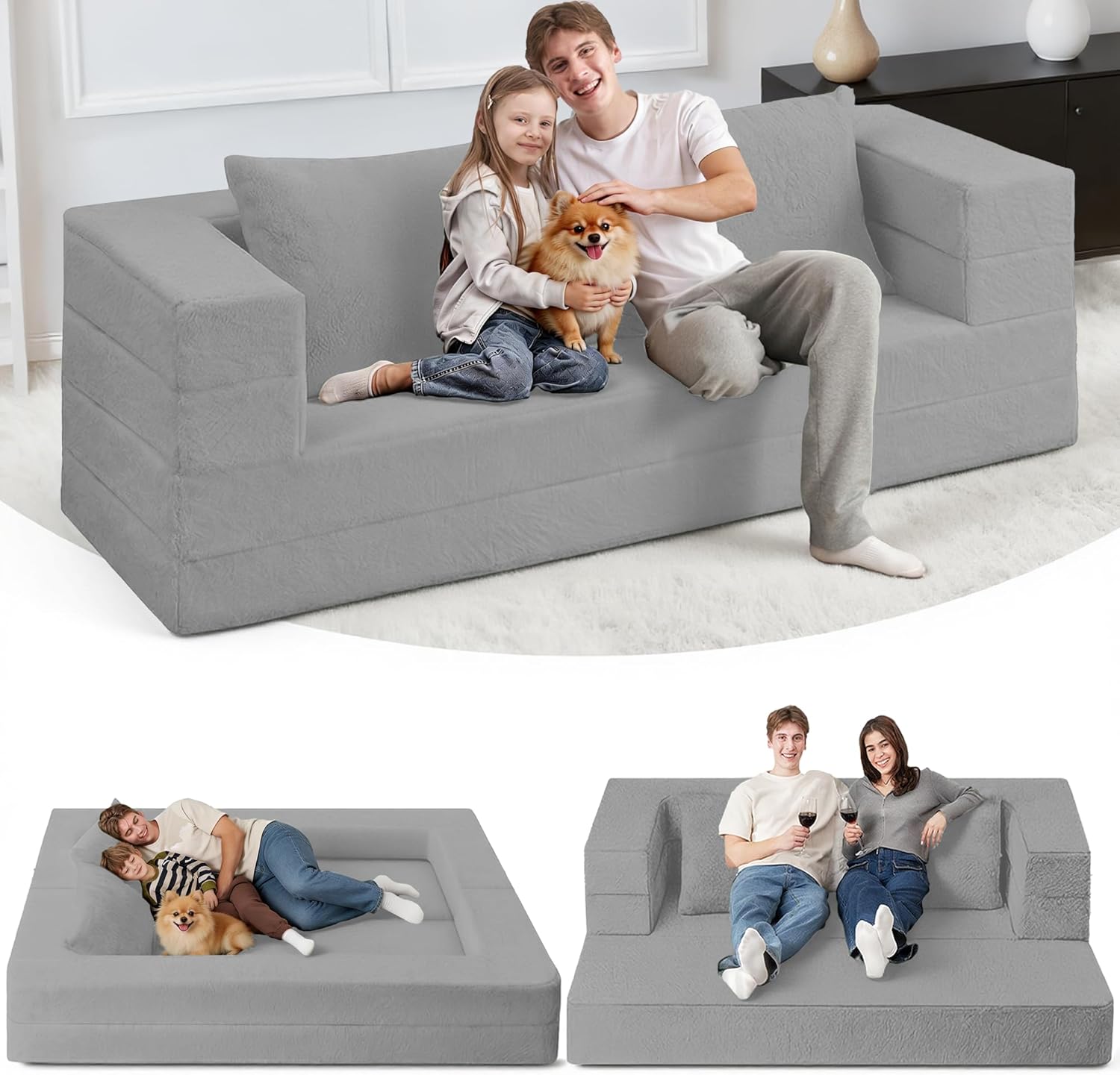 3-in-1 Convertible Bonless Couch and Floor Sofa Bed