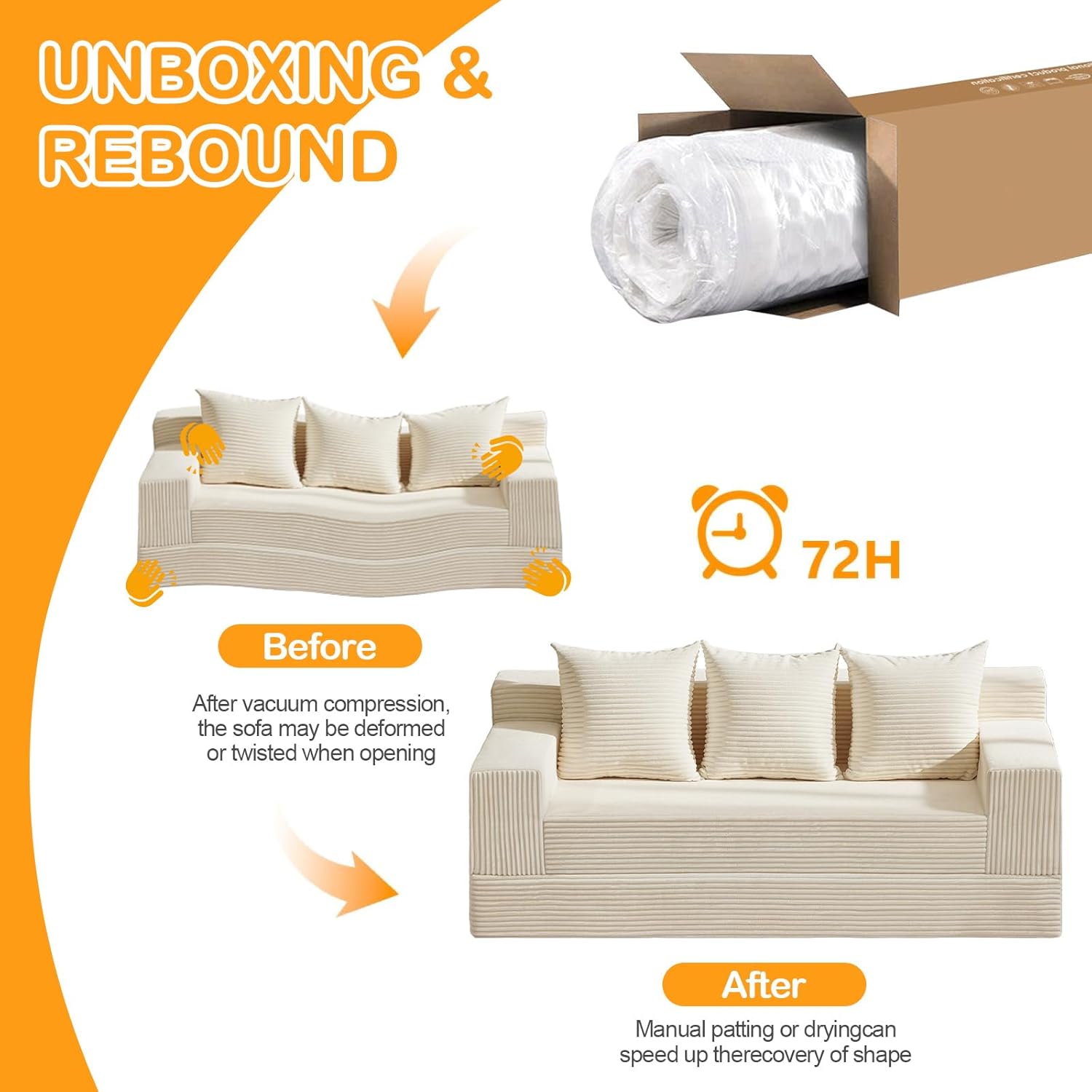 78" Convertible Pull Out Compressible Boneless  Sofa Bed