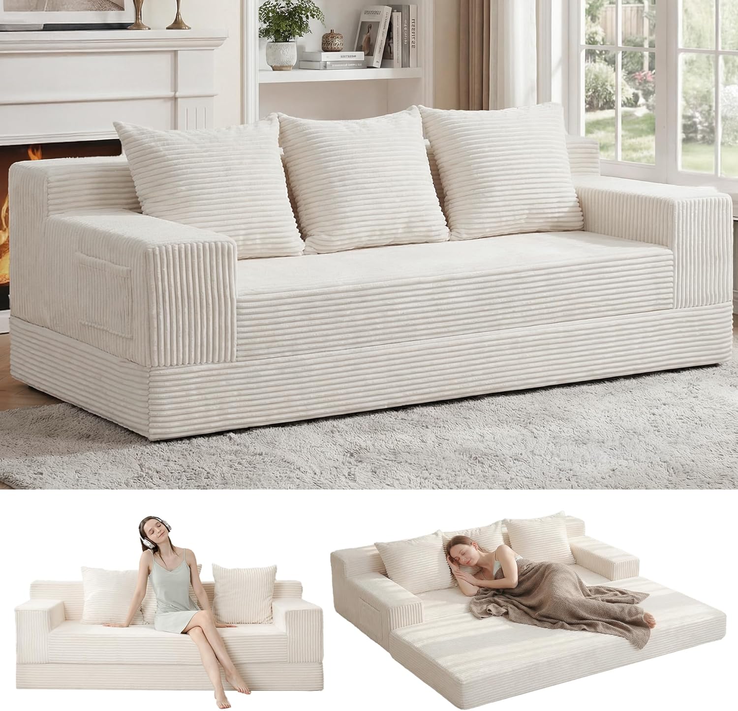 78" Convertible Pull Out Compressible Boneless  Sofa Bed