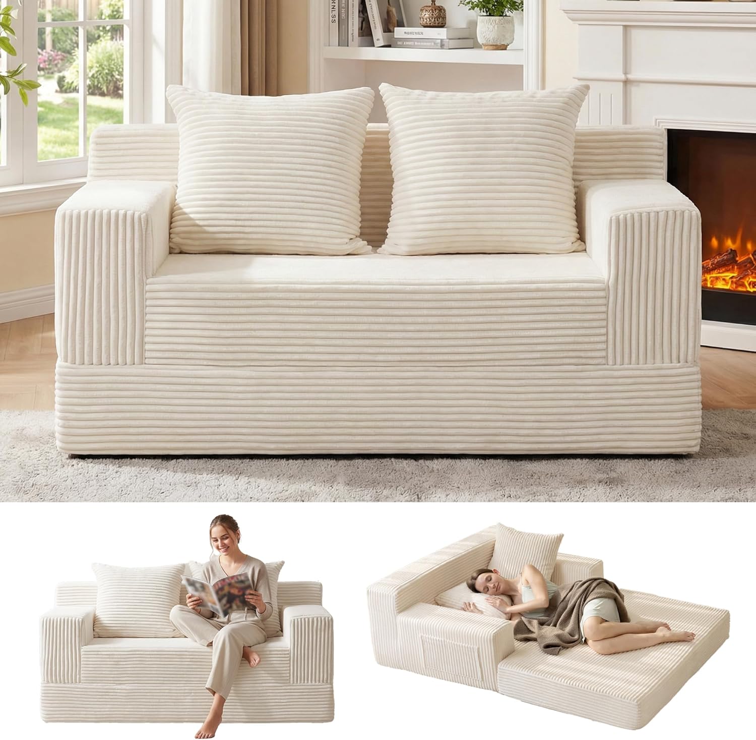 59 inch Boneless Loveseat Convertible Sofa Bed