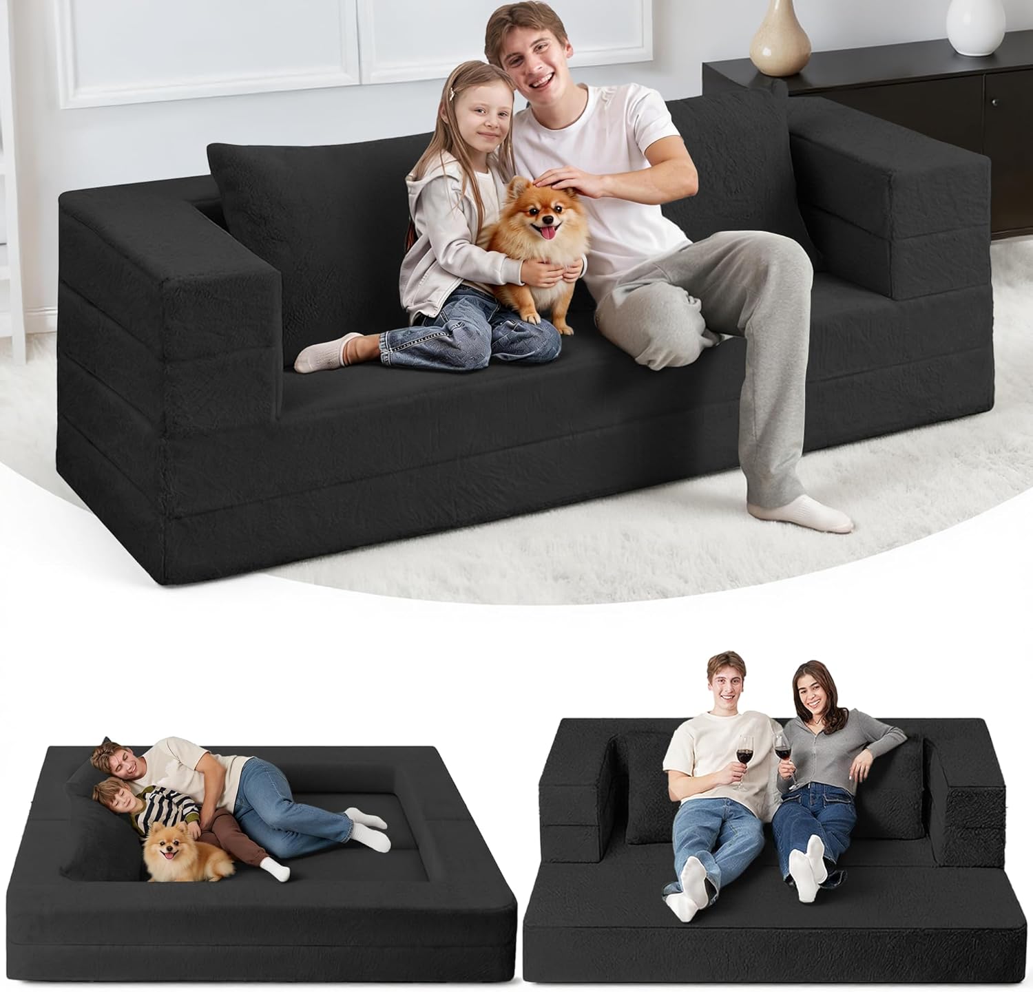 3-in-1 Convertible Bonless Couch and Floor Sofa Bed
