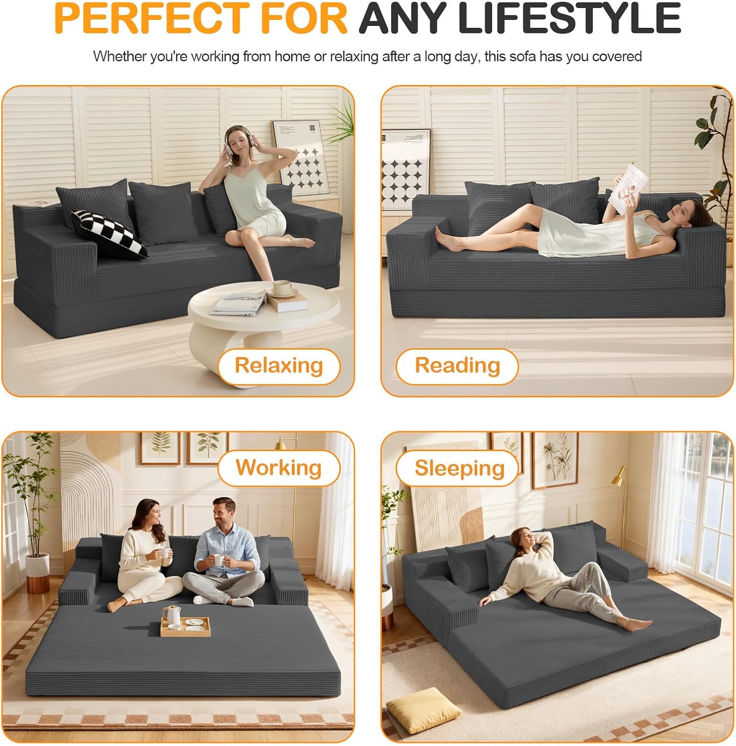 78" Convertible Pull Out Compressible Boneless  Sofa Bed