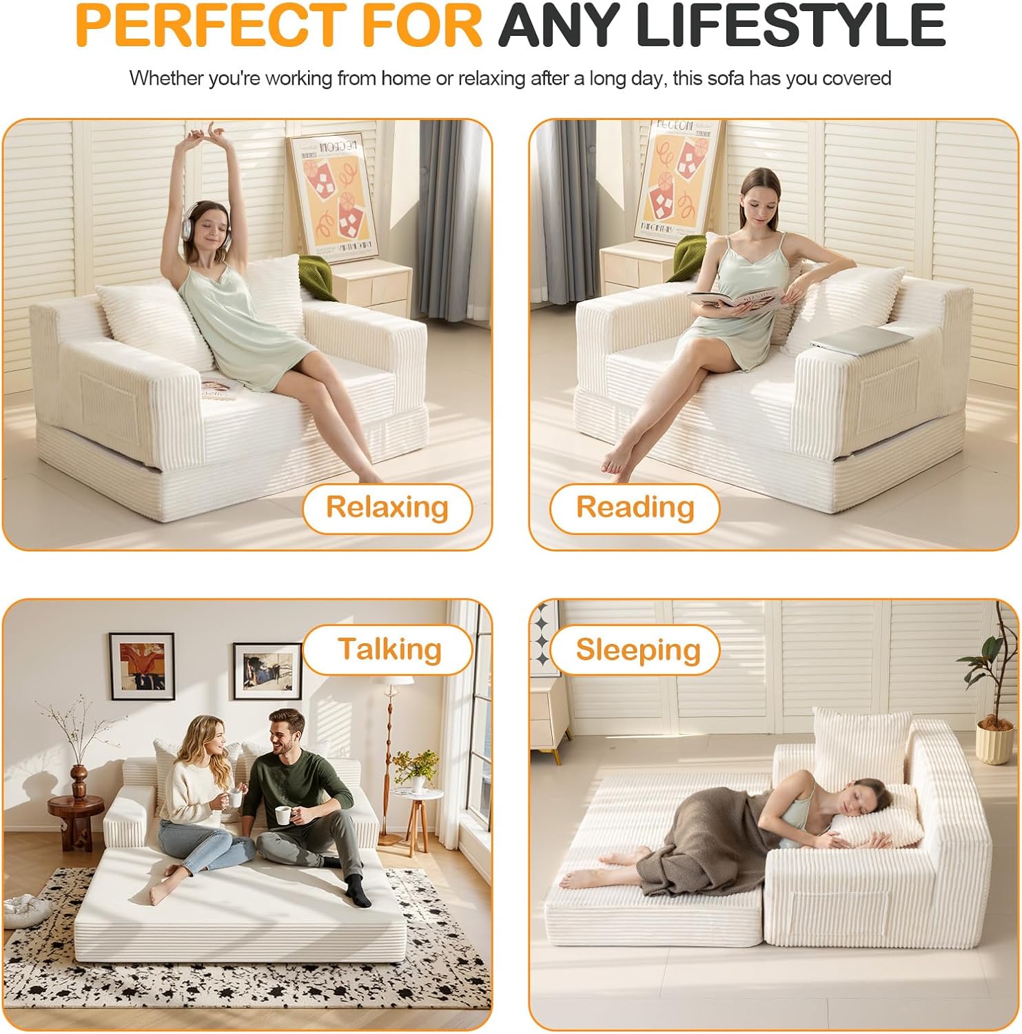 59 inch Boneless Loveseat Convertible Sofa Bed