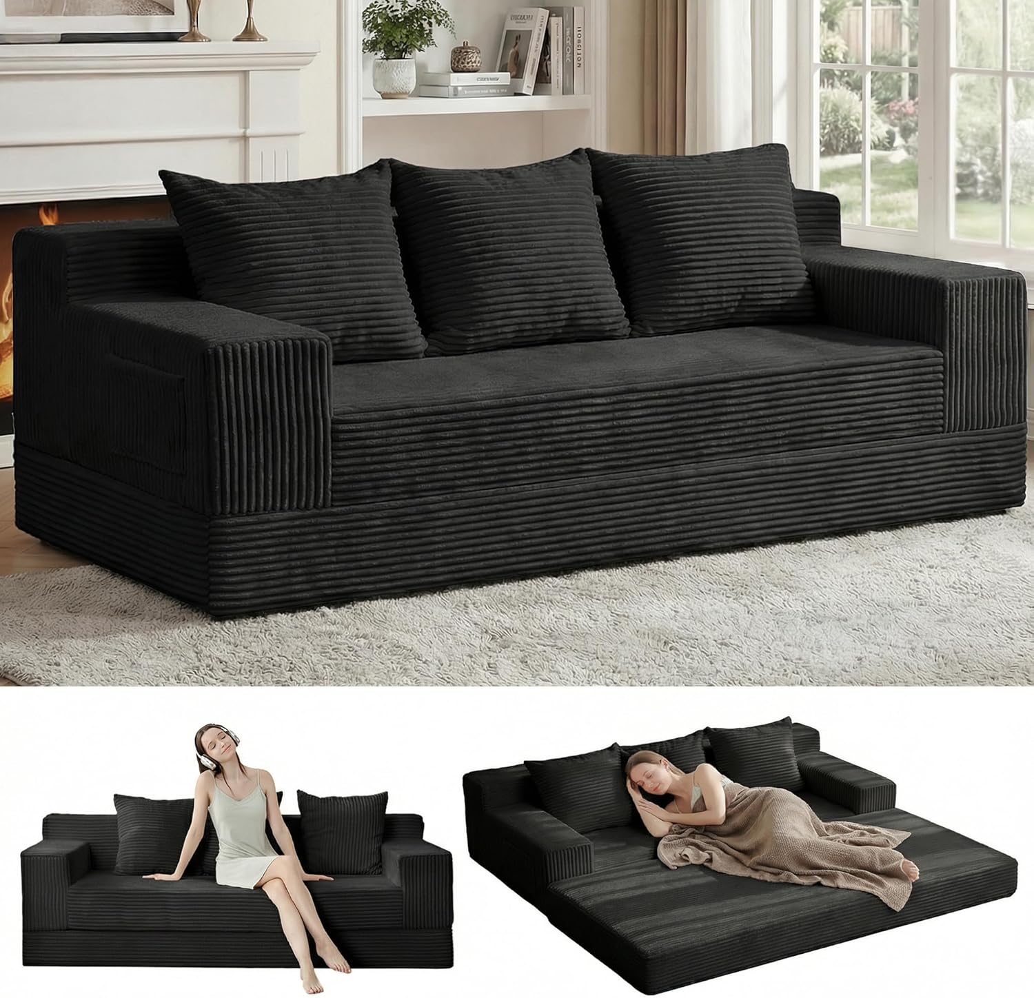 78" Convertible Pull Out Compressible Boneless  Sofa Bed