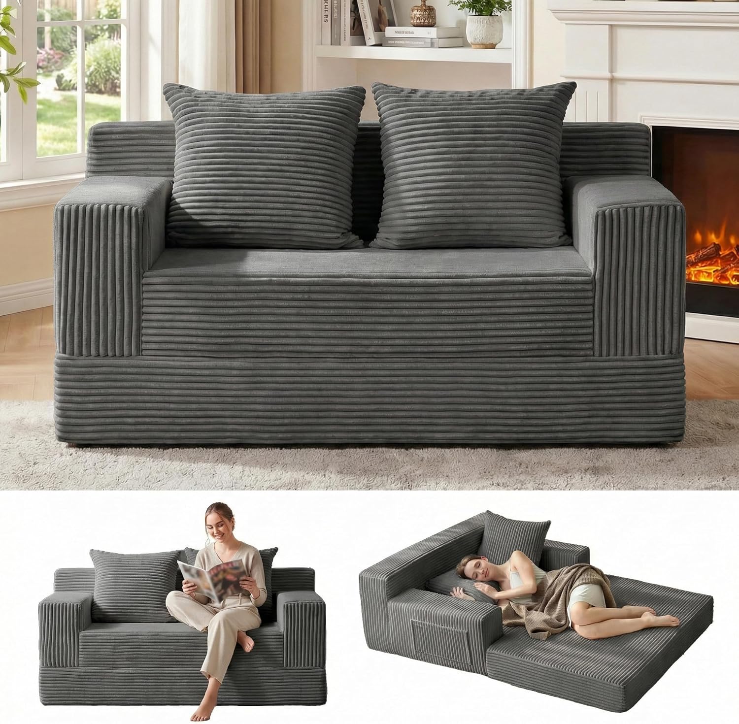 59 inch Boneless Loveseat Convertible Sofa Bed