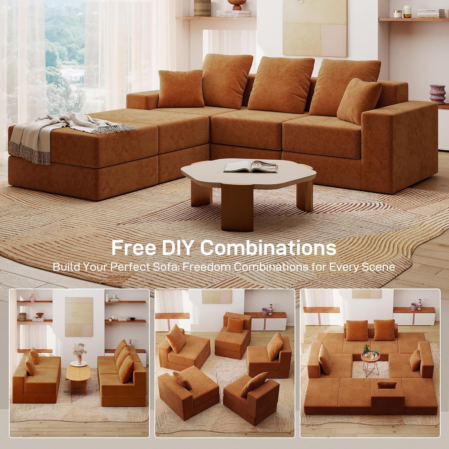 3-Seat Modular Sectional Sofa Bed with 2 Ottoman