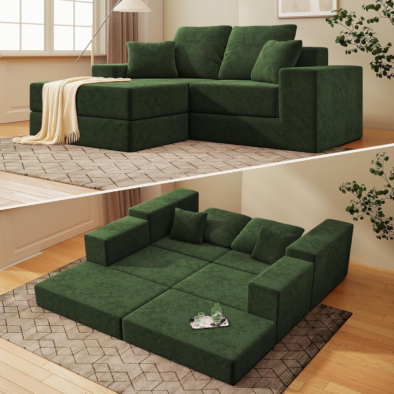 2-Seat Modular Sectional Sofa Bed with Chaise