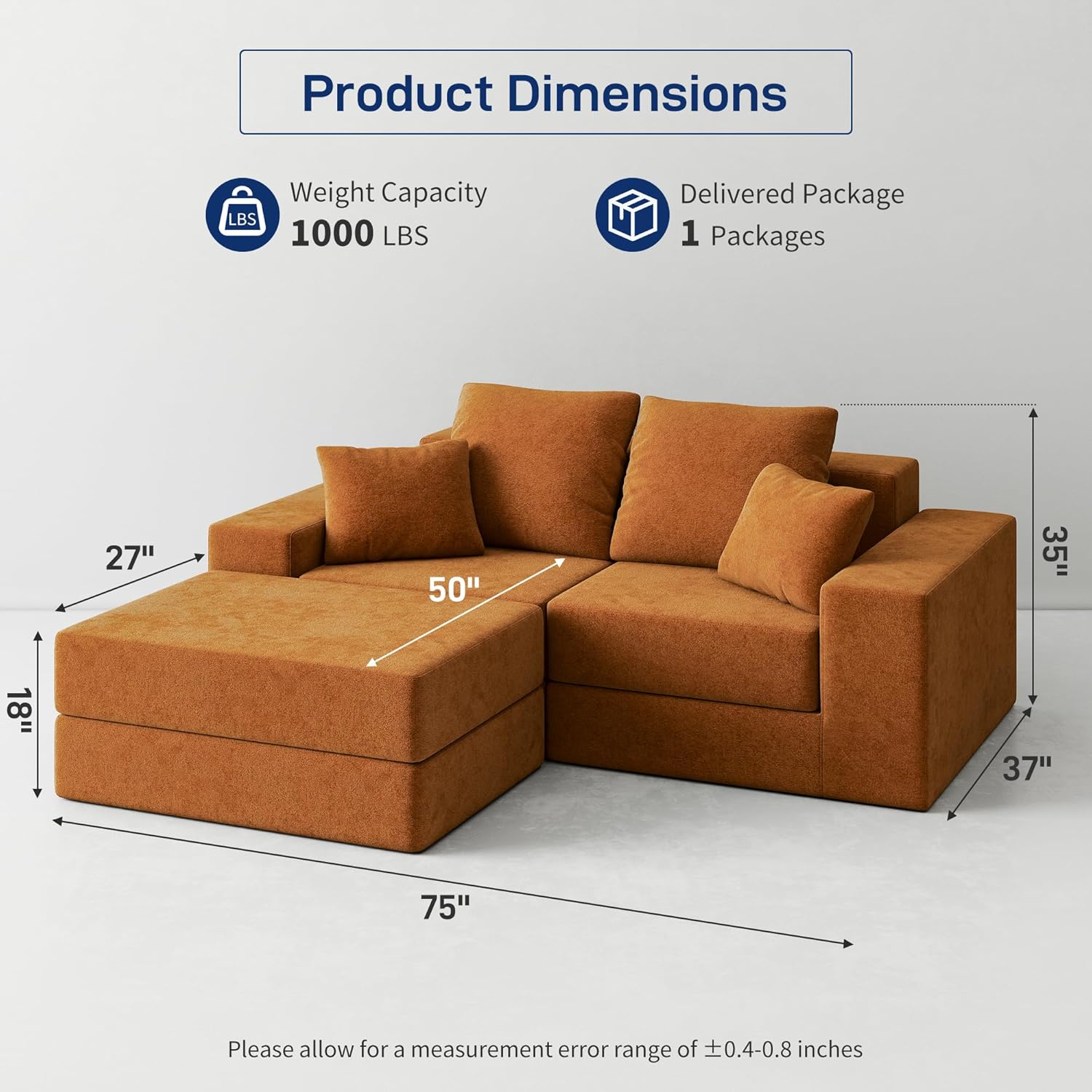 2-Seat Modular Sectional Sofa Bed with Chaise