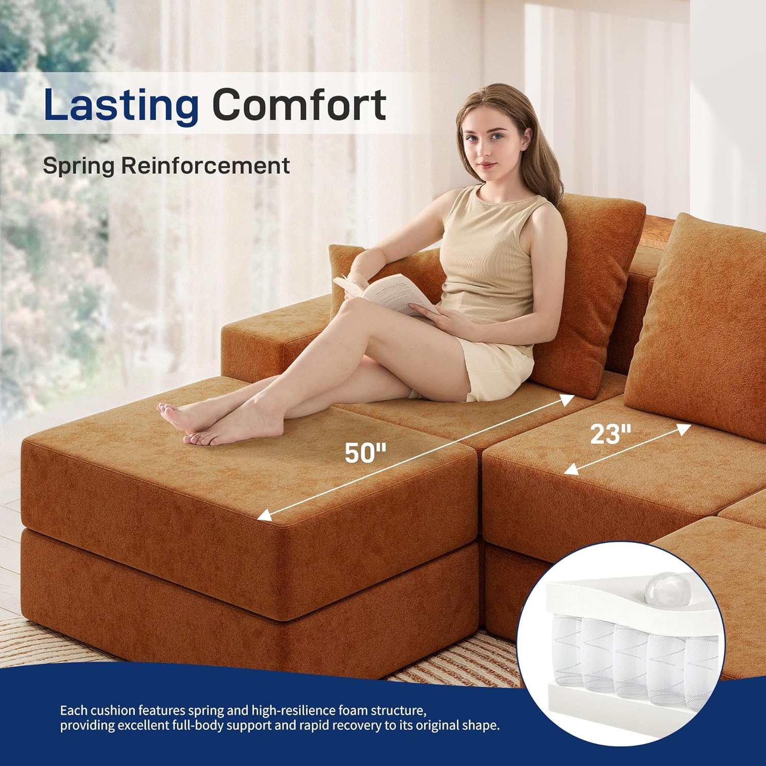 3-Seat Modular Sectional Sofa Bed with 2 Ottoman