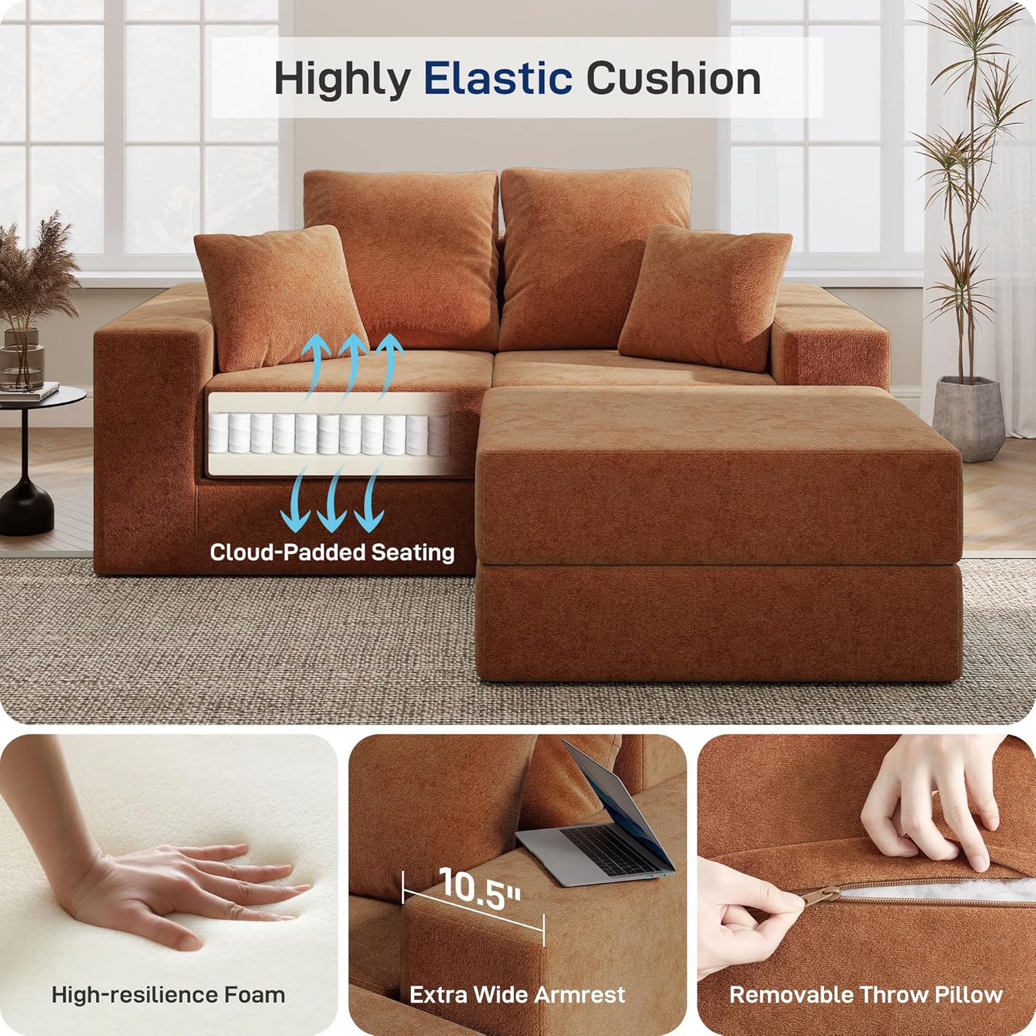 2-Seat Modular Sectional Sofa Bed with Chaise