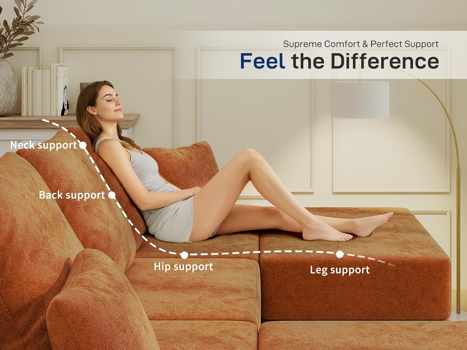 3-Seat Modular Sectional Sofa Bed with 2 Ottoman