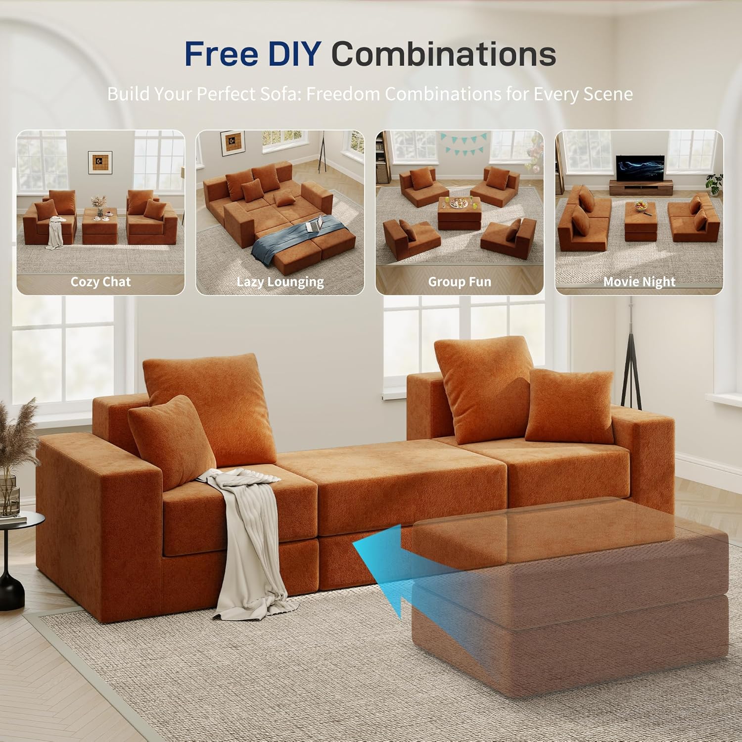 2-Seat Modular Sectional Sofa Bed with Chaise