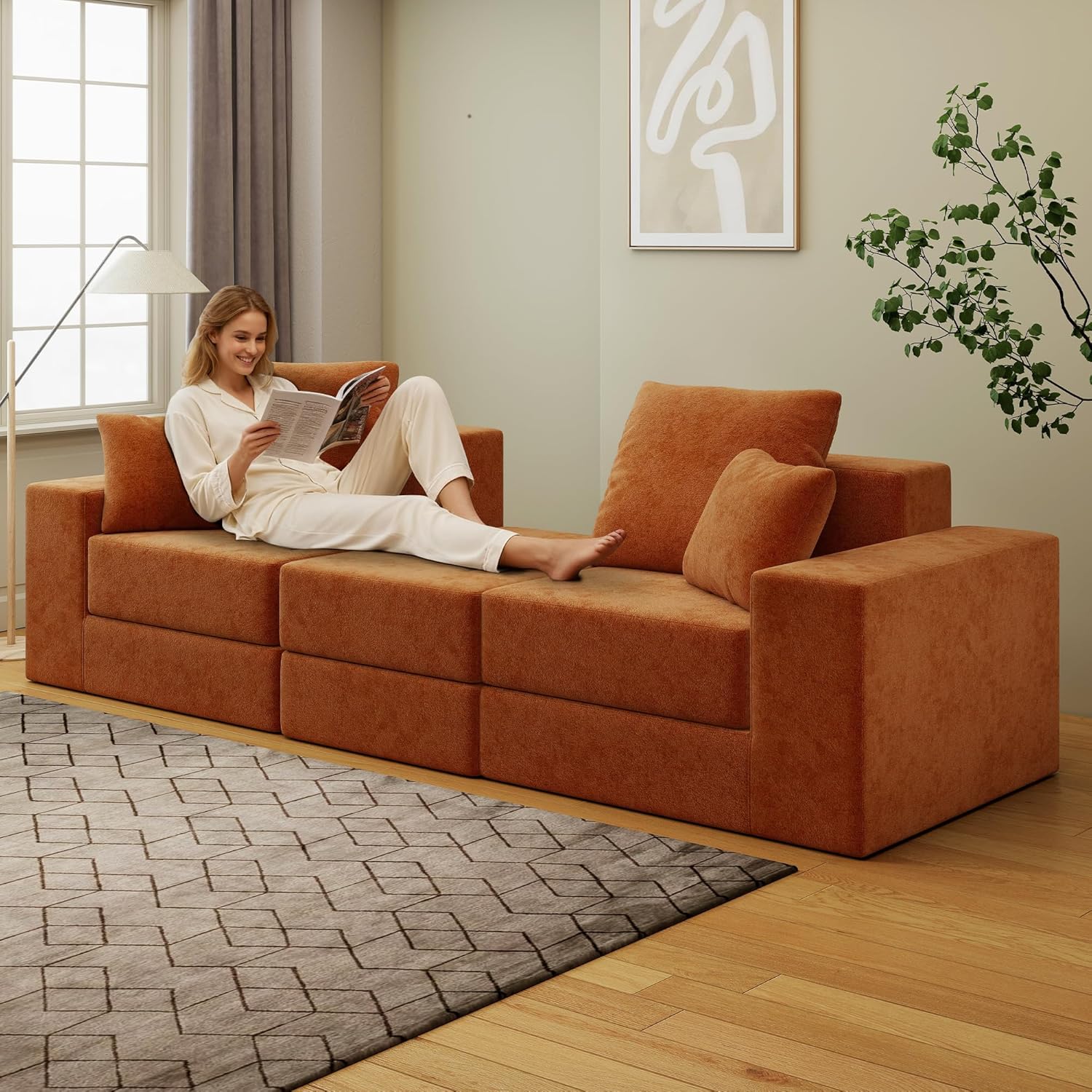 2-Seat Modular Sectional Sofa Bed with Chaise