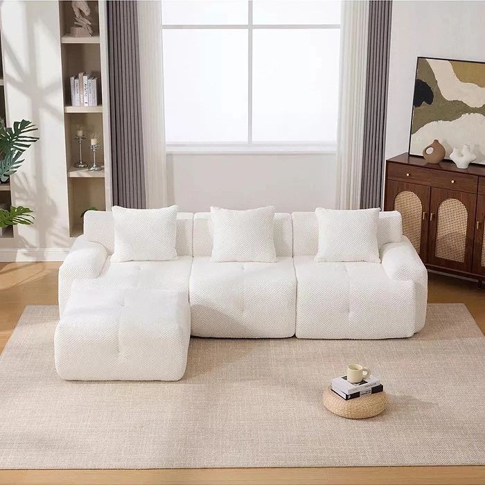 Convertible Modular Sectional Compressed Boneless Couch with Movable Ottoman