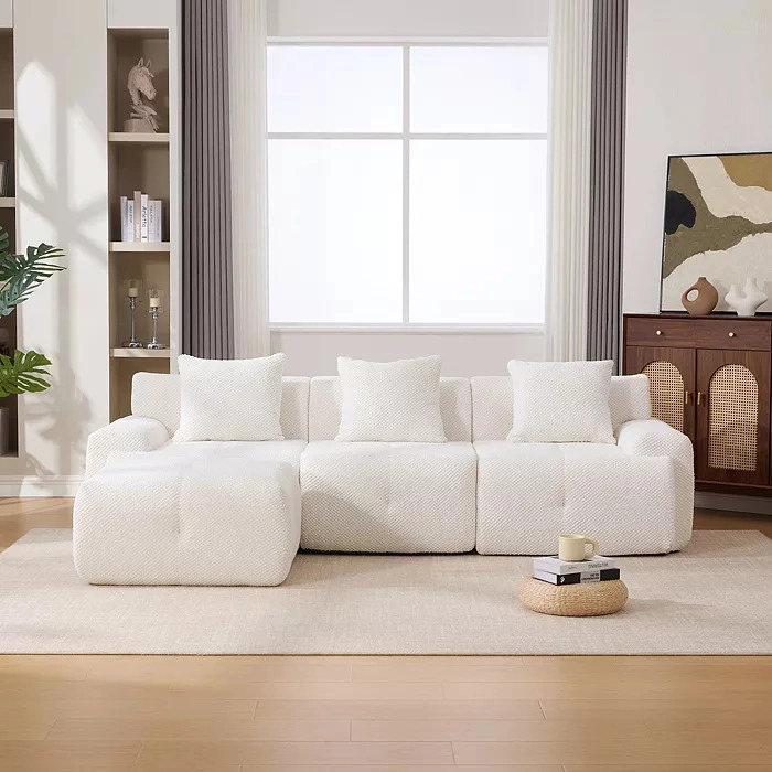 Convertible Modular Sectional Compressed Boneless Couch with Movable Ottoman