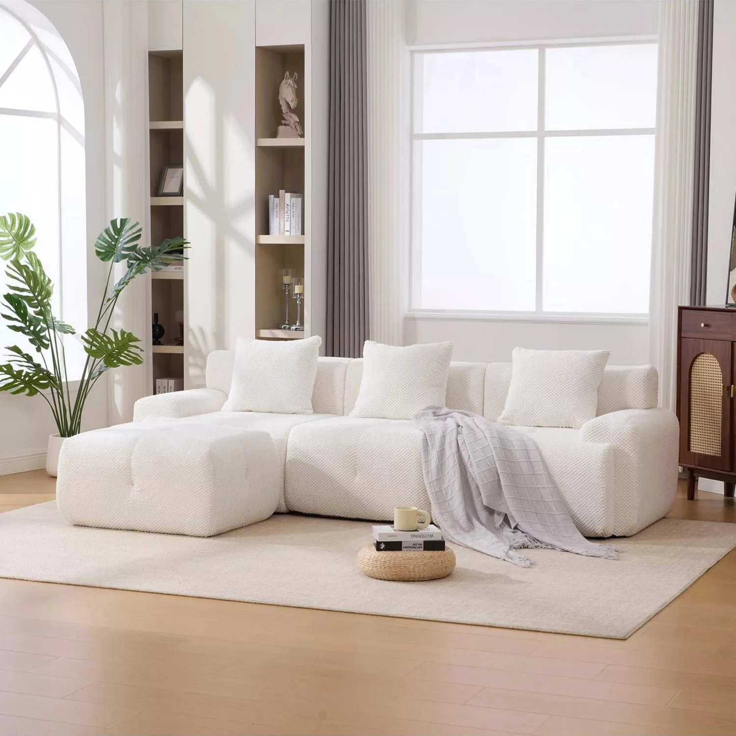 Convertible Modular Sectional Compressed Boneless Couch with Movable Ottoman