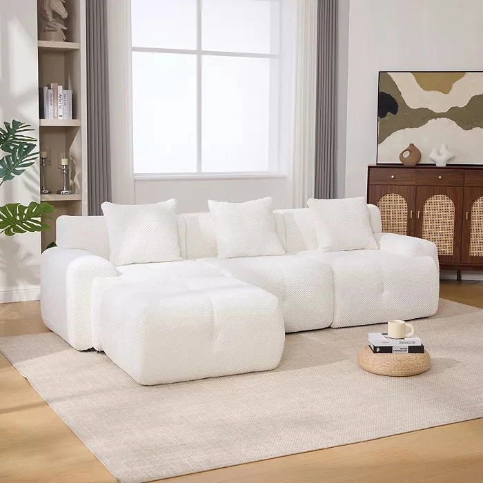 Convertible Modular Sectional Compressed Boneless Couch with Movable Ottoman