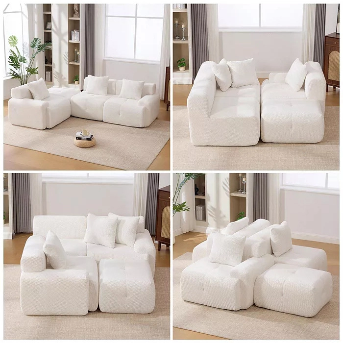 Convertible Modular Sectional Compressed Boneless Couch with Movable Ottoman