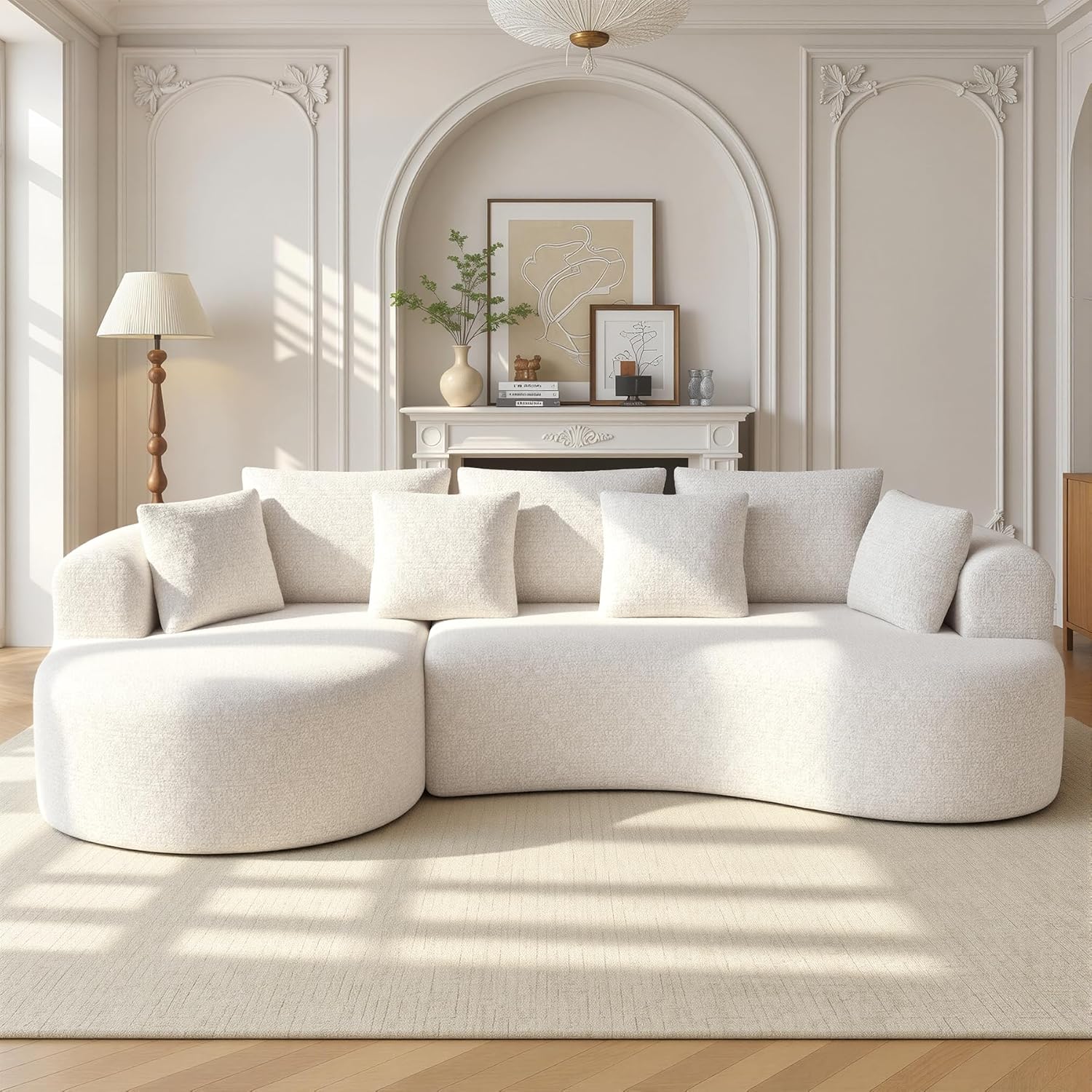 124" Luxury Curved Modular Sectional Boneless Sofa with Deep Seat and 7 Pillows
