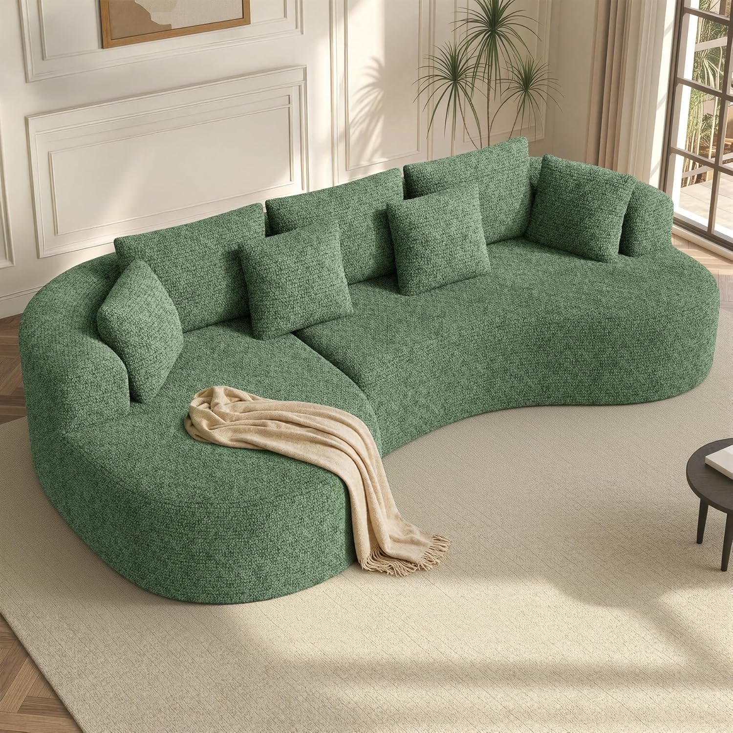 124" Luxury Curved Modular Sectional Boneless Sofa with Deep Seat and 7 Pillows