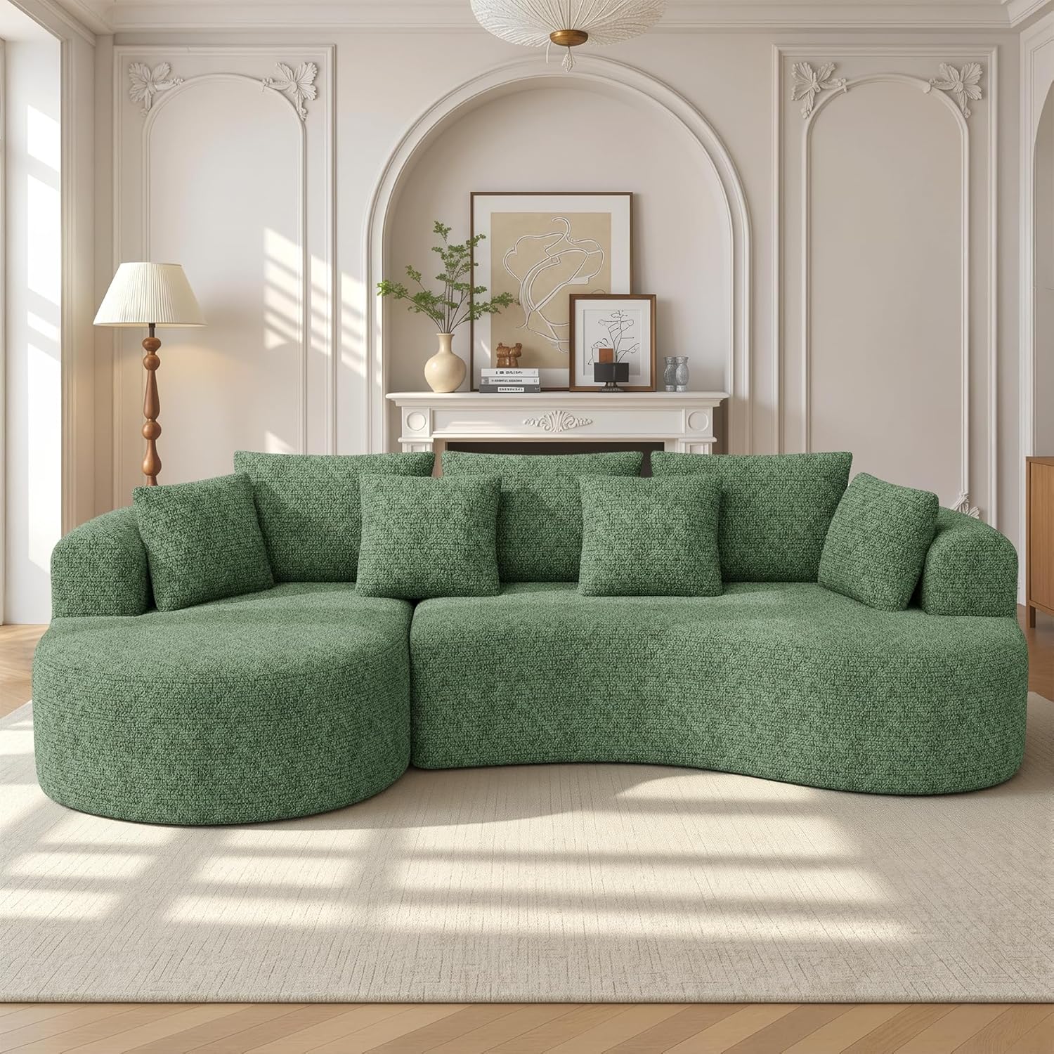 124" Luxury Curved Modular Sectional Boneless Sofa with Deep Seat and 7 Pillows