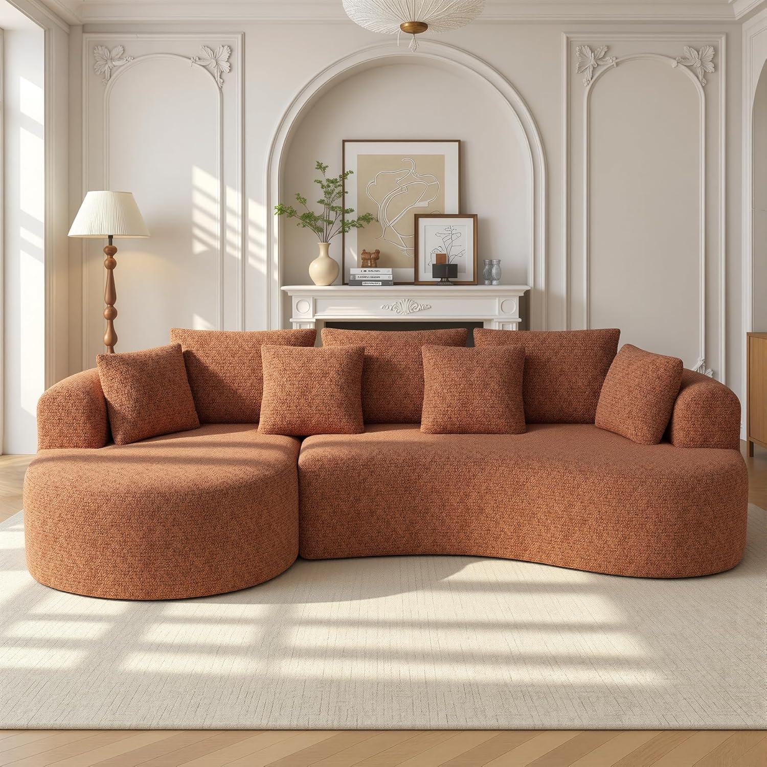124" Luxury Curved Modular Sectional Boneless Sofa with Deep Seat and 7 Pillows