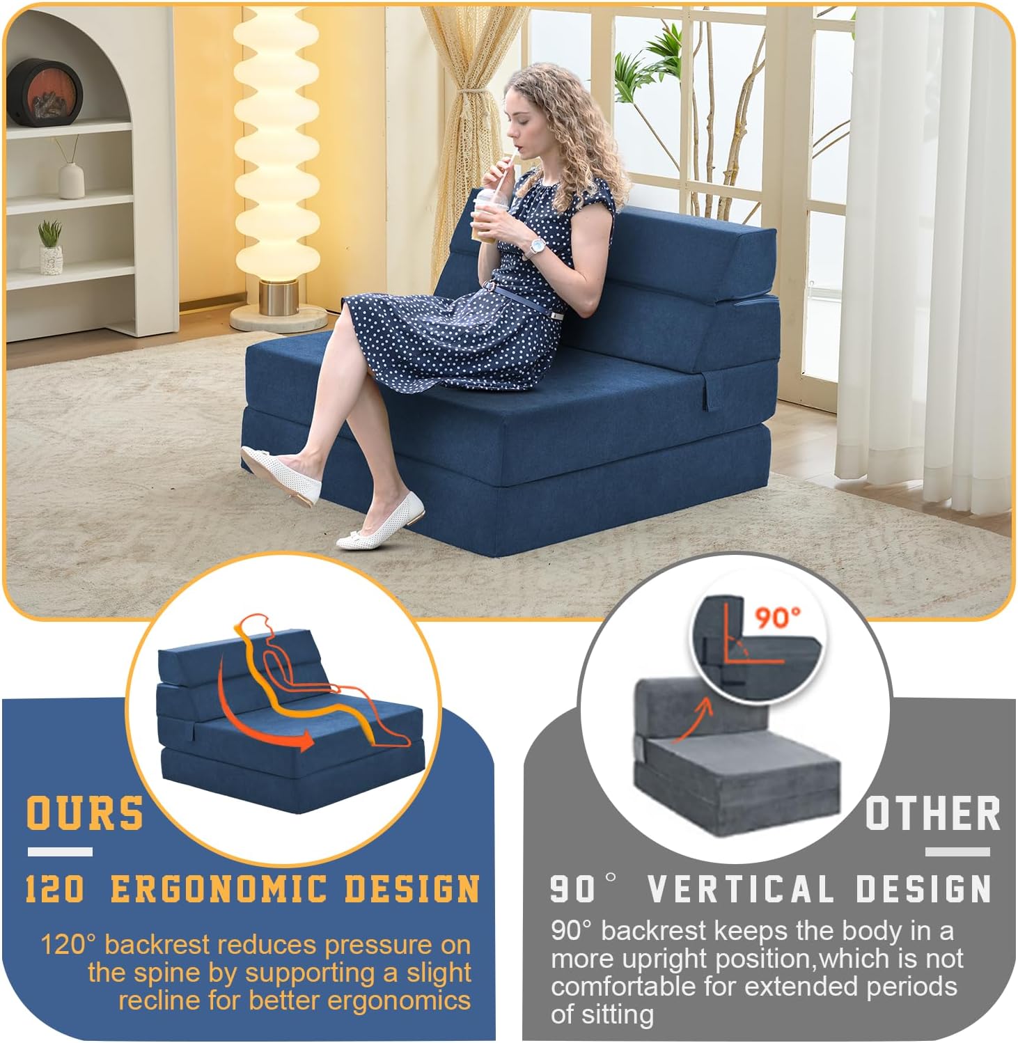 Single Foldable Foam Sofa Bed - Convertible Sleeper Chair and Floor Mattress