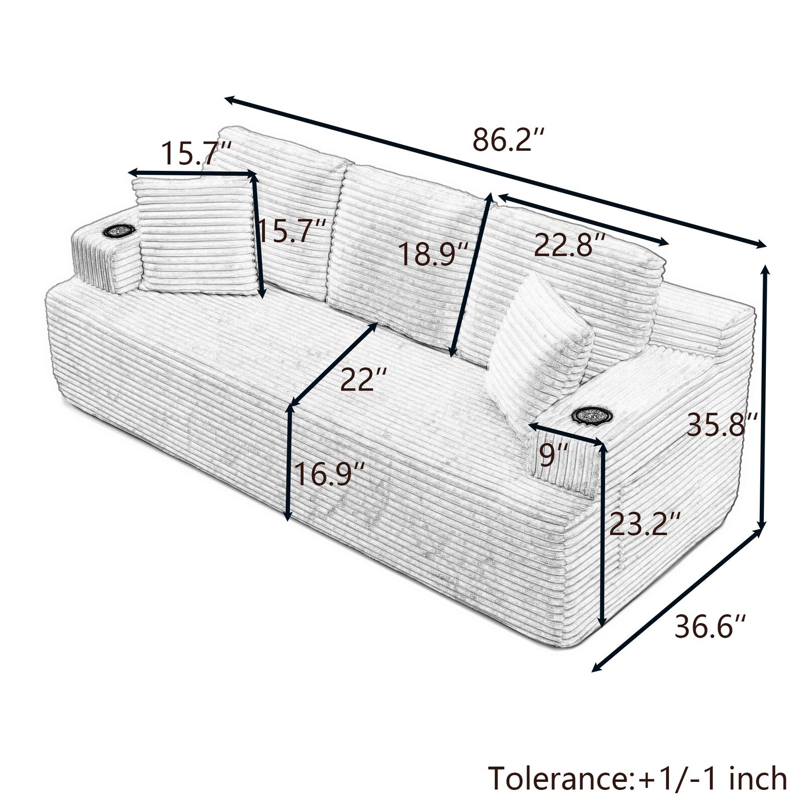 3 Seats Compression Sofa for Dorm Room, Reading Room and Creative Studios