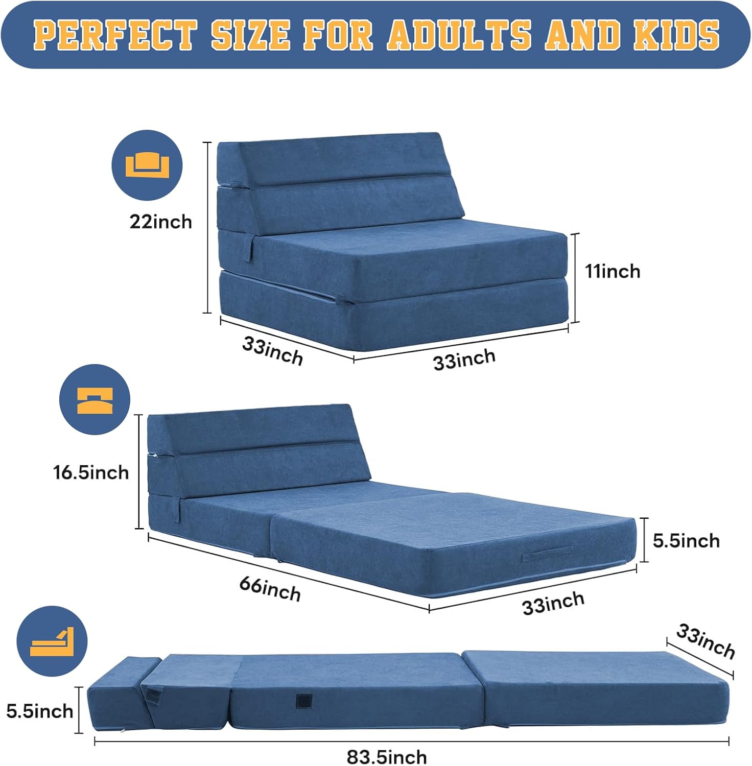 Single Foldable Foam Sofa Bed - Convertible Sleeper Chair and Floor Mattress
