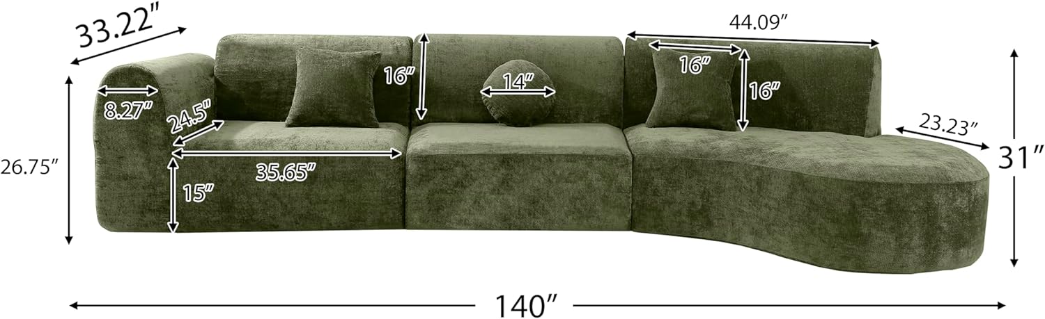 140" 4 Seat Curved Sectional Modular Sofa Set