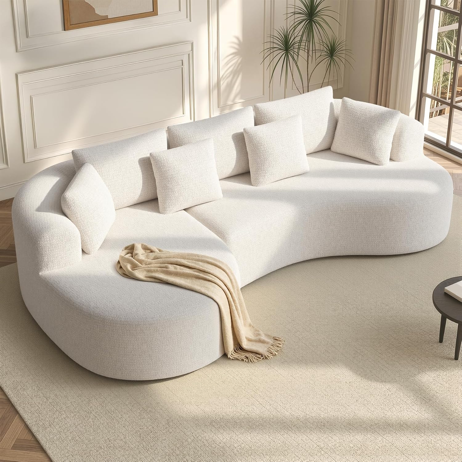 124" Luxury Curved Modular Sectional Boneless Sofa with Deep Seat and 7 Pillows