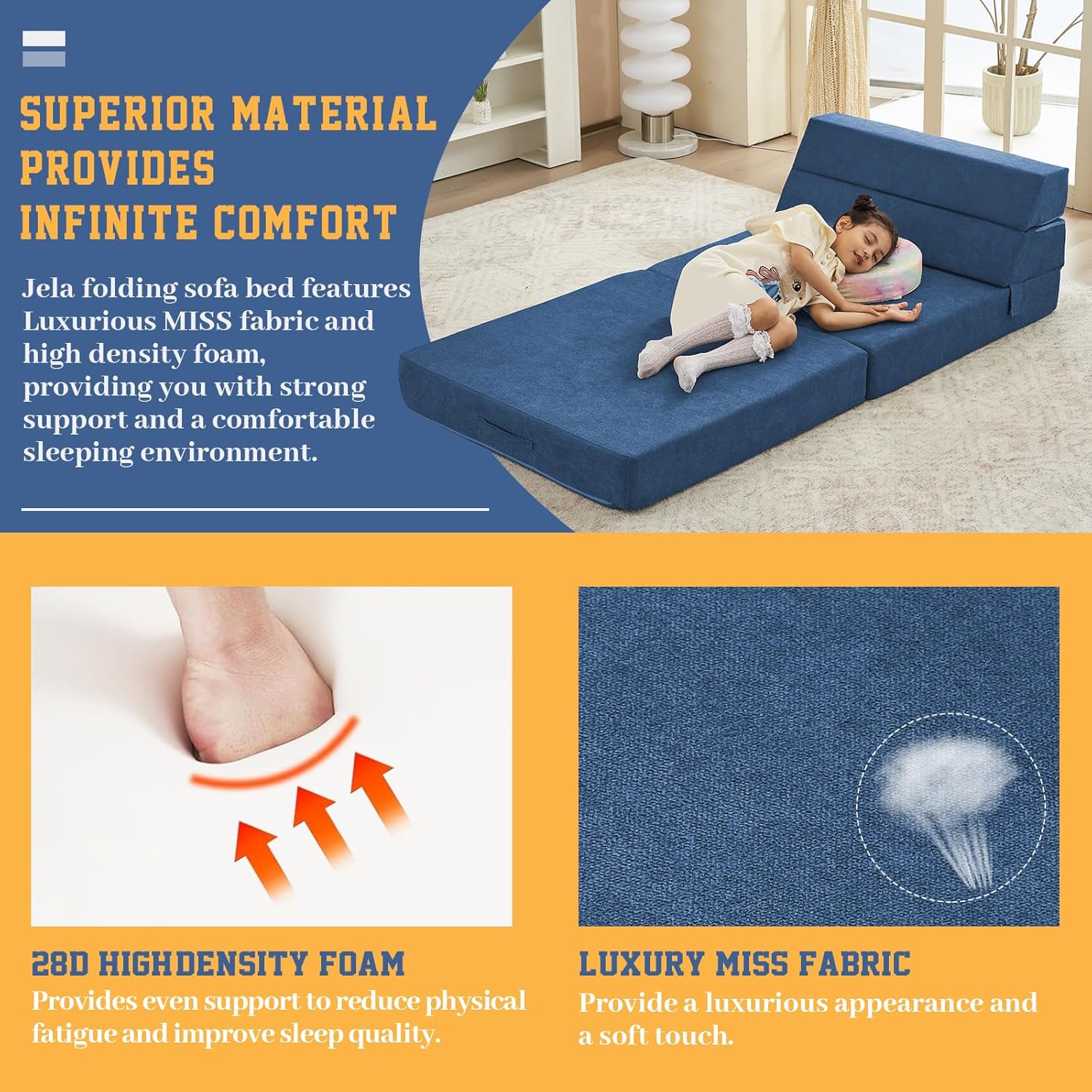 Single Foldable Foam Sofa Bed - Convertible Sleeper Chair and Floor Mattress