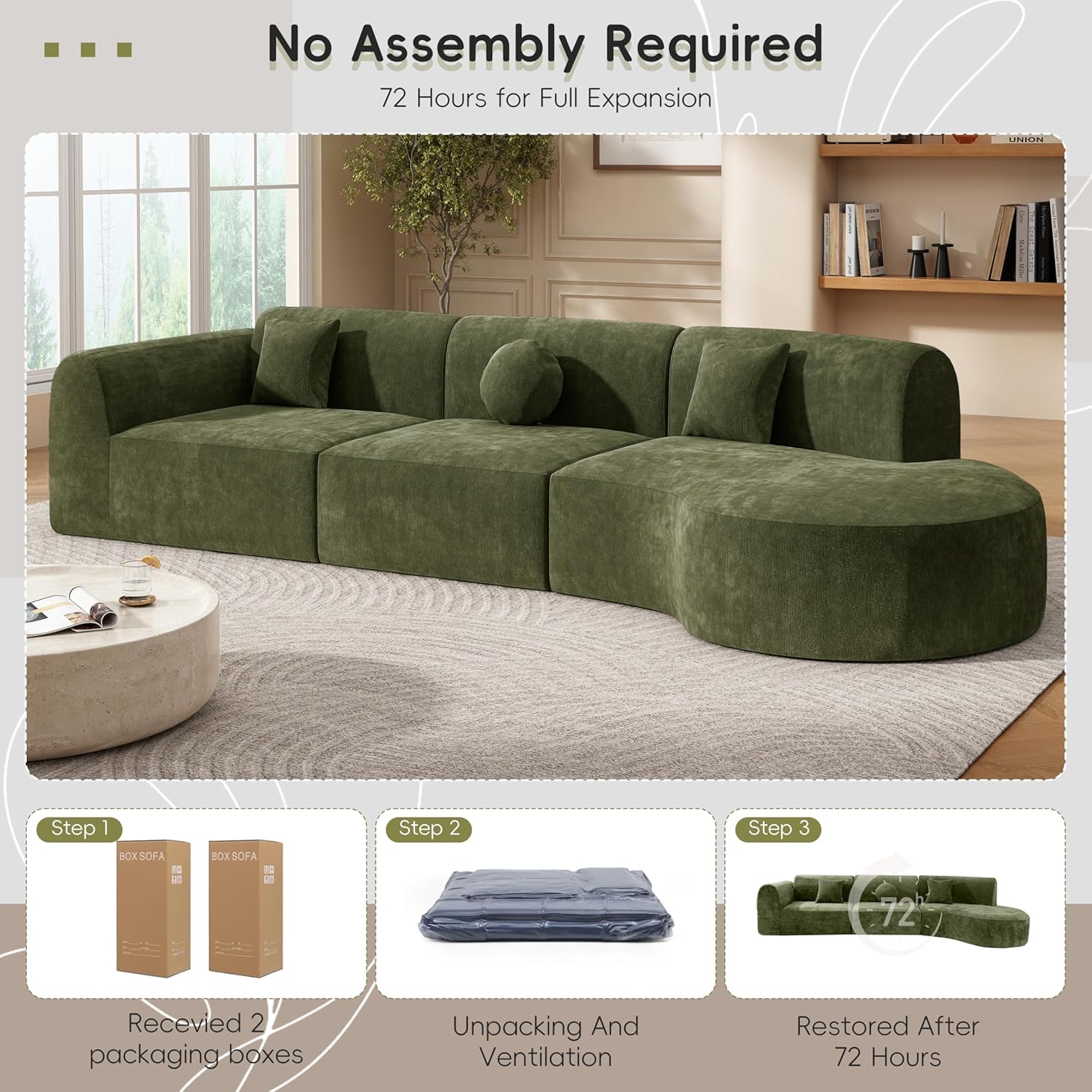 140" 4 Seat Curved Sectional Modular Sofa Set