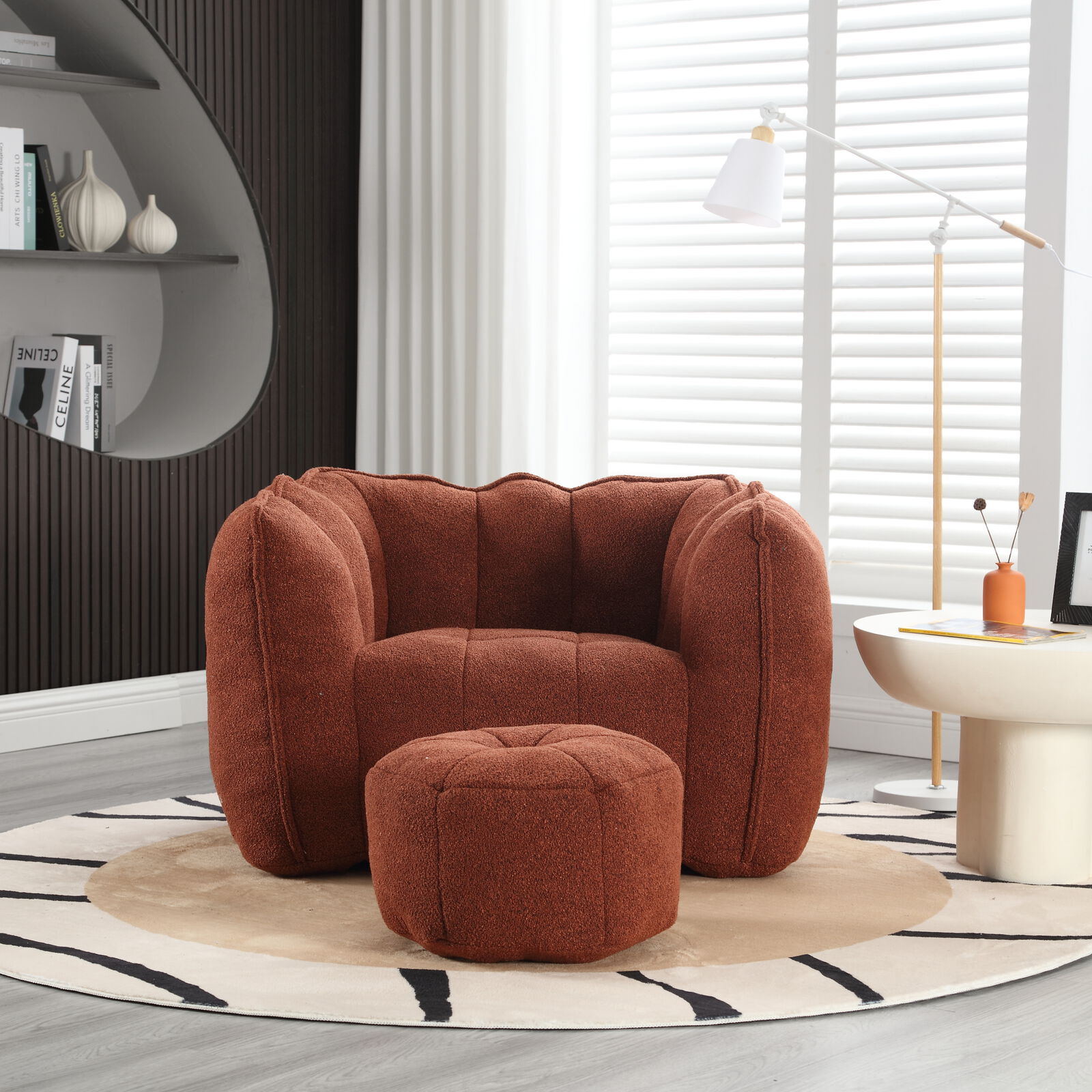 Pumpkin-shape Singel Cloud Sofa With One-piece Compression Foam