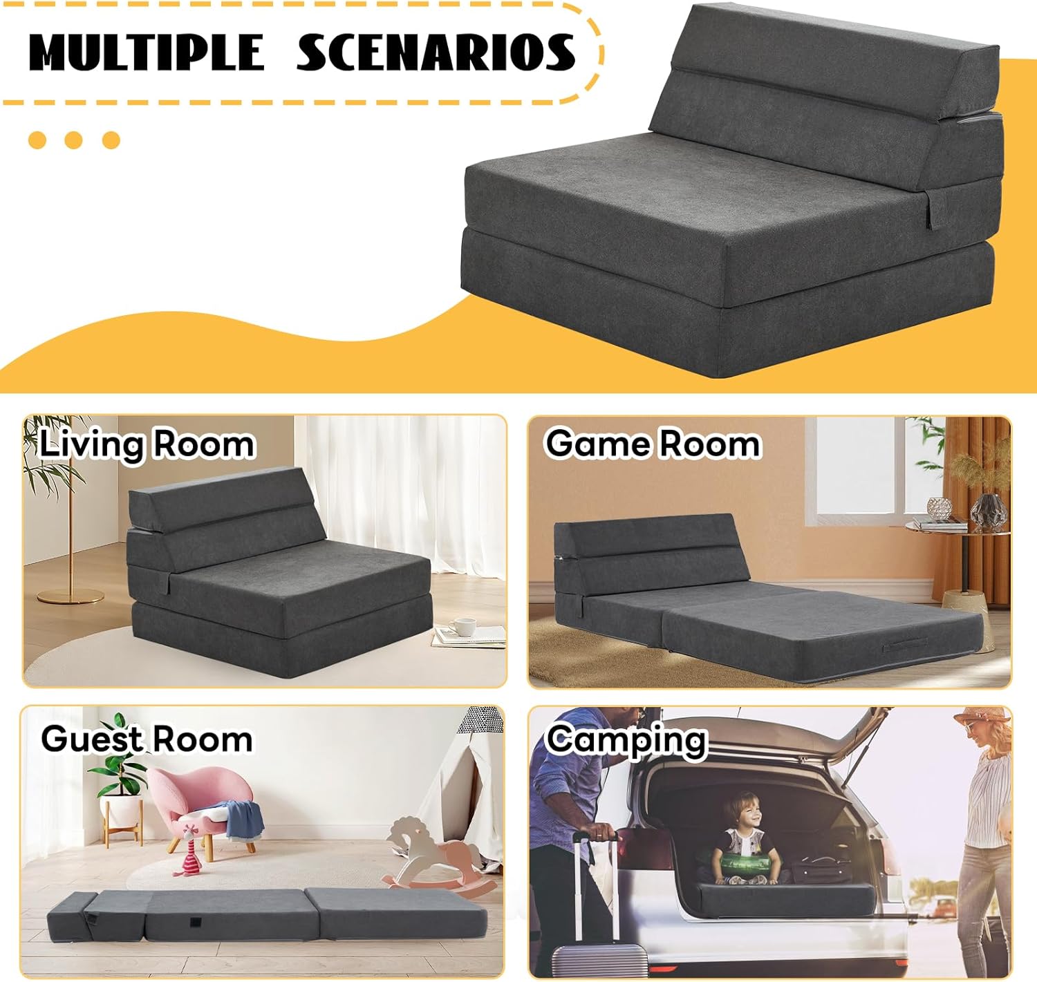 Single Foldable Foam Sofa Bed - Convertible Sleeper Chair and Floor Mattress