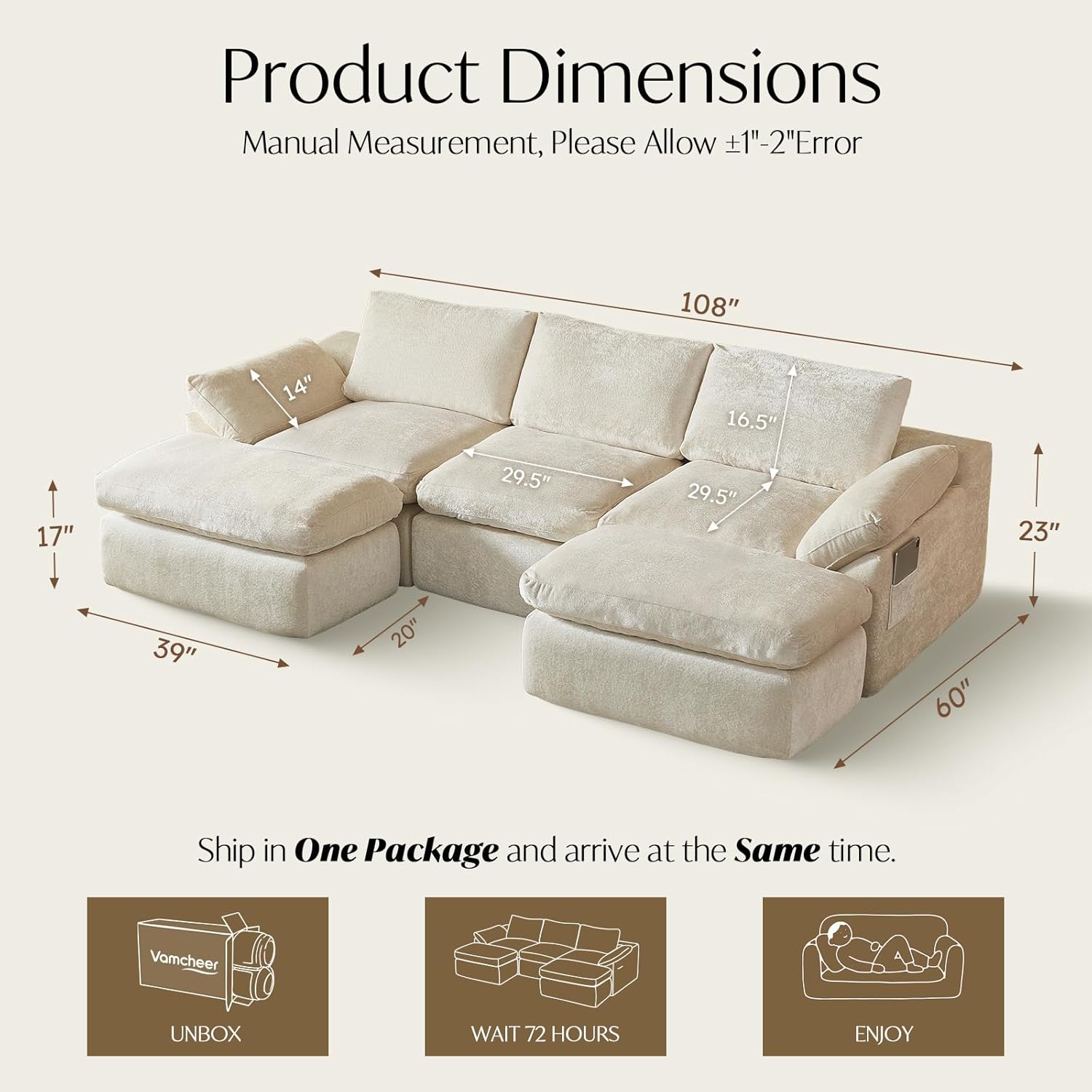 Utra Soft Cloud Modular Sectional Compressiable Sofa with 2 Movable Ottoman