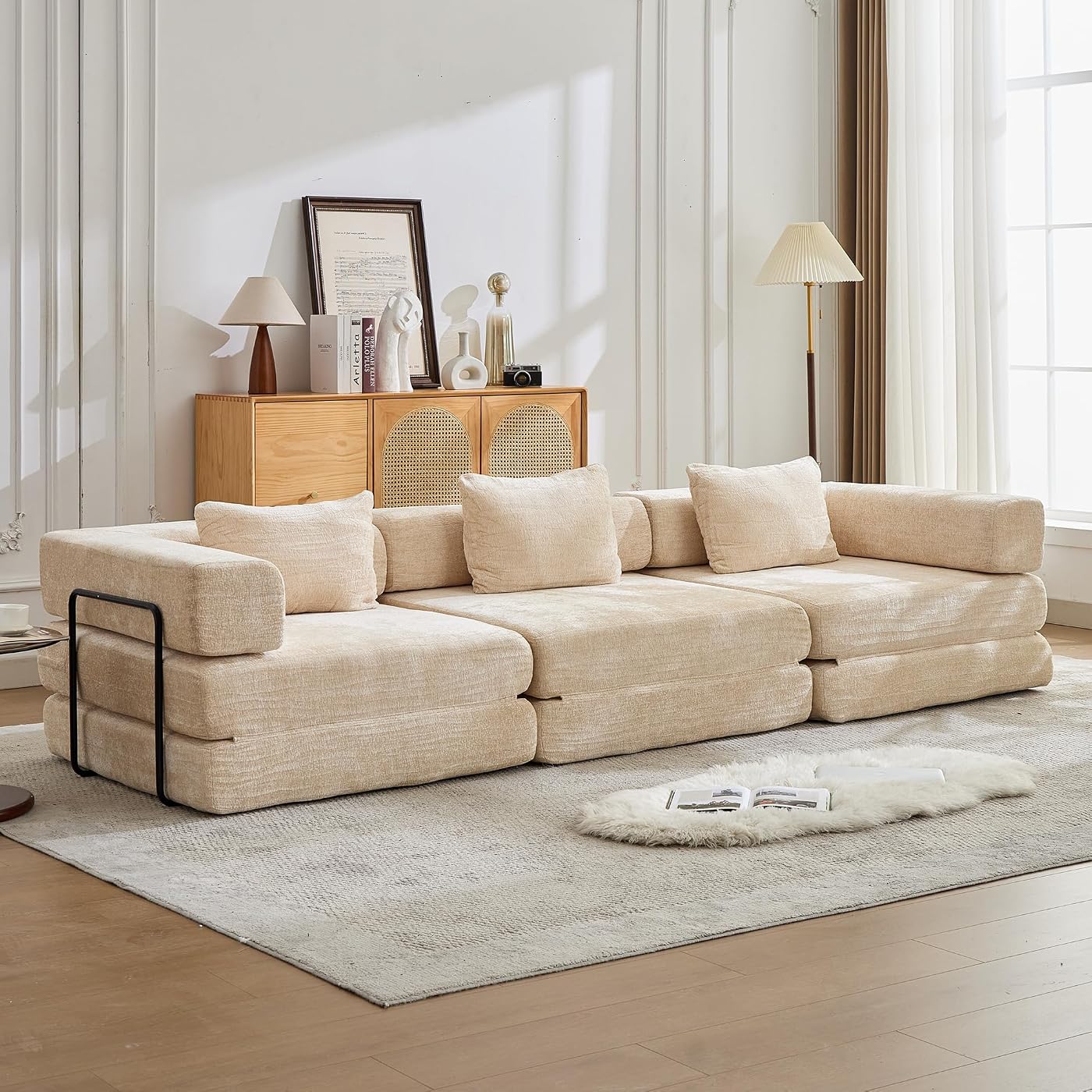 6-in-1 Convertible Compression Sofa Bed, Sleeper Couch with Pull Out Mattress